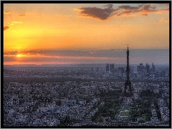 Słońca, Eiffla, Wieża, Paryż, Zachód